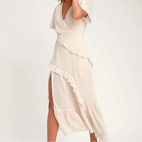 Lulu's Swiss Dot Cream Midi Dress Medium Excellent! - Picture 2 of 7